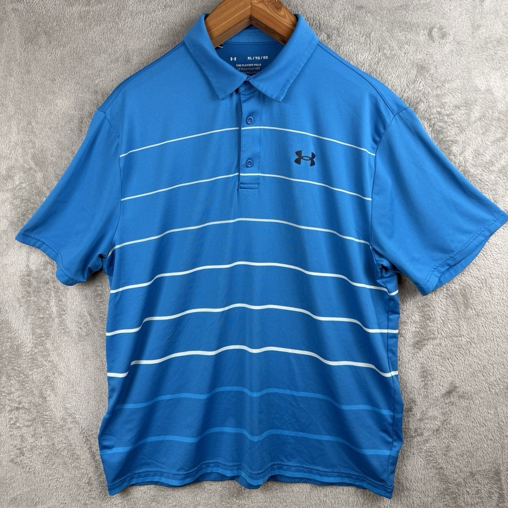 Under Armour The Playoff Polo Shirt Mens XL Blue Striped Performance Golf Preppy